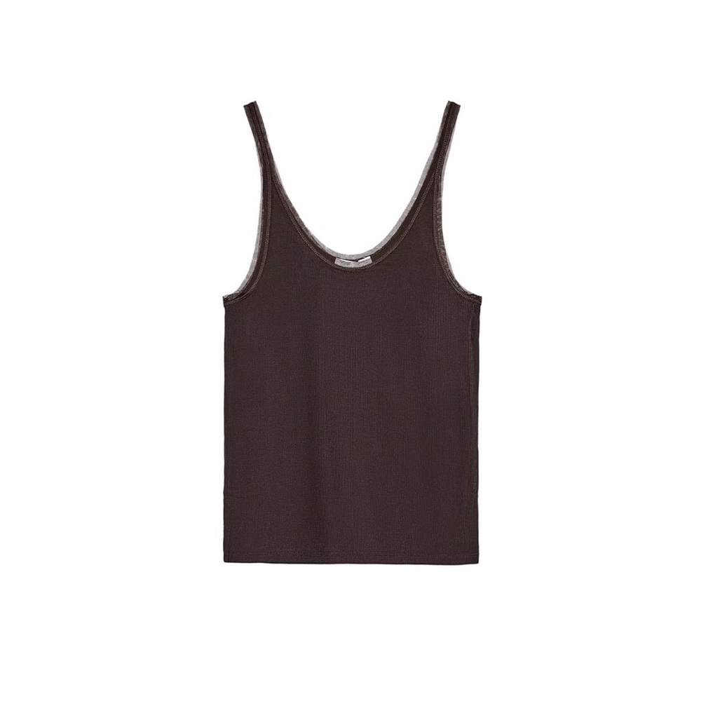 Zara Black Ribbed Camisole with Sheer Mesh Neckline
